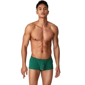 Boxer pour Hommes à Carreaux Taille Basse Tissé Nylon Polyester Élasthanne Sous-vêtements avec Braguette à Boutons Shorts Confortables