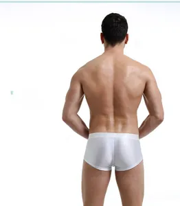Detailed back view of men's white slim-fit knitted boxers with breathable texture