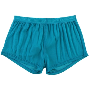 Men's turquoise breathable mesh sports shorts with elastic waist and curved hem
