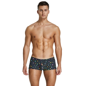Boxer da uomo in tessuto con motivo a pietre colorate e dettaglio bottone decorativo