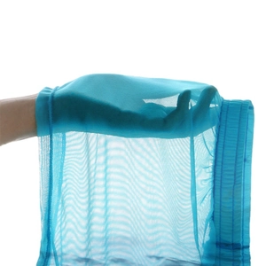 Men's loose breathable boxers in light blue mesh fabric with high transparency