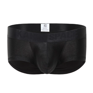 Detail of black men's briefs with wide elastic waistband and KS SPACE logo text