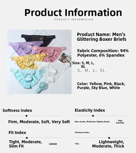 Detailed fabric chart showing metallic polyester spandex blend and size options for men