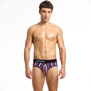 Herren-Slip mit niedriger Taille, vertikalen Streifen und breitem elastischem Bund in Dunkelblau
