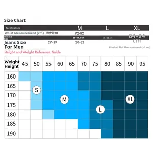 Men's ice silk briefs size chart with waist measurements and height-weight recommendation