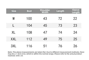 Detailed size chart for men's casual striped short sleeve shirt showing M to 3XL metrics
