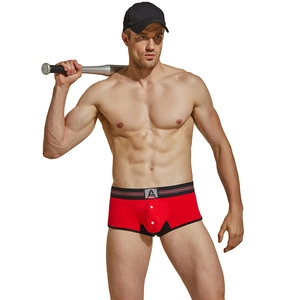 Caleçon homme sport rouge en tissu tissé avec ceinture élastique rayée et boutons