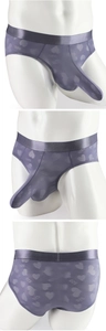 Detailed view of men's sexy mesh briefs with ergonomic pouch and 520 heart pattern