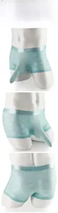 Detailed views of light blue heart-patterned men's boxer briefs with long pouch design