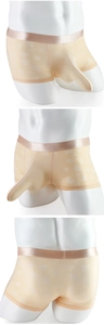 Detailed views of men's sheer heart pattern boxer with anatomical pouch design