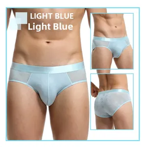 Men's light blue briefs with heart jacquard pattern and wide elastic waistband