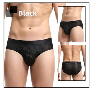 Detailed view of men's sheer heart print briefs with wide elastic waistband