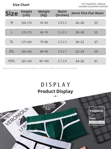 Detailed size chart for men's striped boxer briefs showing M to XXXL measurements