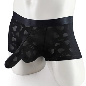Men Sexy Boxer Briefs Elephant Trunk Long Pouch Heart Pattern 520 Print Breathable Mesh Mid Waist Underwear For Men