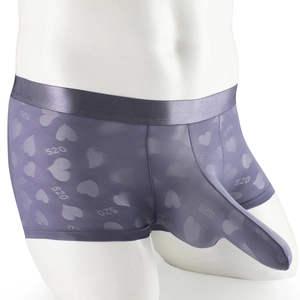 Men's purple heart mesh boxers with extended pouch and romantic print design