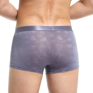 Men's purple heart-patterned boxers featuring 520 jacquard design and grey elastic waistband