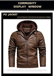Detail of vintage brown PU leather jacket with stitching and decorative chest zipper