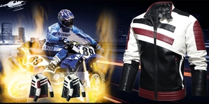 Veste en PU pour hommes style racing avec panneaux tricolores et détails gaufrés