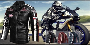 Détails du blouson en similicuir style course avec écussons brodés et col montant