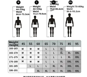 Men's boxer shorts size chart showing height and weight measurements for M to XXL sizes