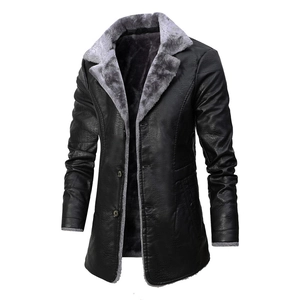 Manteau en Cuir PU Mi-Long pour Hommes Avec Col en Fausse Fourrure Veste d'Hiver Doublée de Polaire Épaisse Vêtements d'Extérieur Chauds Business Décontractés pour Hommes