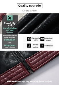 Détail de la veste en cuir PU rouge et noir avec surpiqûres rayées et fermeture éclair argentée