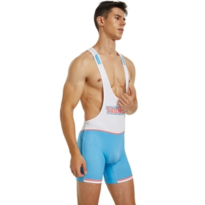 Singlet de lutte pour homme en tissu extensible respirant bleu et blanc