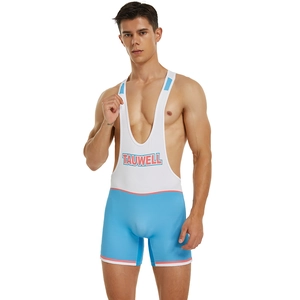 Combinaison de Lutte pour Hommes Bloc de Couleur Haute Élasticité Musculation Body Sport Gym Entraînement Serré Débardeur