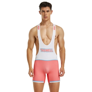 Détail du singlet de lutte pour hommes en tissu extensible et respirant bicolore