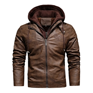 Men's Retro Hooded PU Leather Jacket Fleece Lined Warm Slim Fit Outerwear Top Casual Vintage Faux Leather Coat For Winter