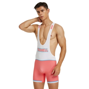 Singlet de lutte respirant pour hommes en blanc et rose corail avec tissu extensible