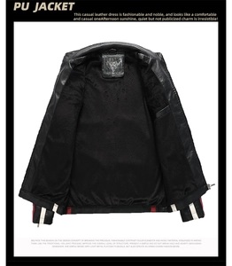 Détail du blouson en similicuir noir pour homme avec doublure polaire et poignets rayés