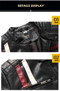 Close-up of motor racing jacket featuring red stripes and embroidered chest lettering