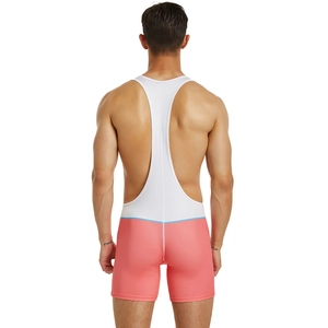 Combinaison de sport homme avec haut dos nageur blanc et short corail pour fitness