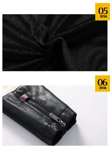 Détails d'une veste en cuir PU noir avec doublure en polaire chaude et fermeture éclair