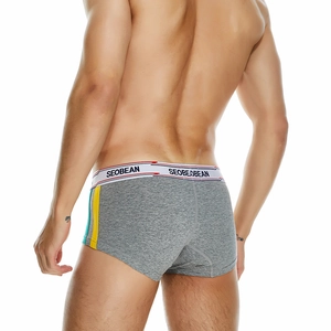 Detailansicht der grauen Herren-Boxershorts mit gelben Streifen und Gummibund