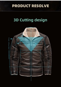 Detail of 3D cutting design and ergonomic shoulder seams on brown faux leather jacket