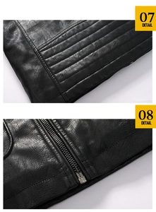 Detailed macro view of black faux leather jacket texture with quilted panels and zipper
