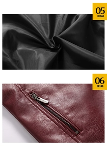 Detailed macro view of burgundy faux leather texture and smooth black lining with metal zipper