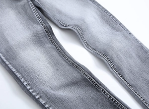 Jean denim gris stretch coupe ajustée pour homme avec coutures de qualité et effet délavé