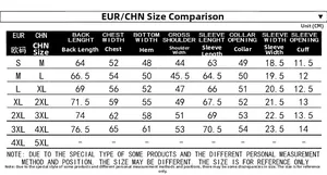 Detailed size chart for men PU leather jacket with European and Asian measurement comparison