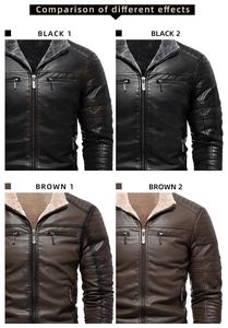 Close-up of quilted shoulder details and fleece lining on men's vintage faux leather jacket