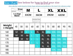 Size chart for men kilt shorts including waist measurements and height-weight recommendations