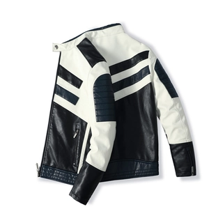 Veste de Moto en Cuir PU pour Homme Doublée Polaire Col Montant Bloc de Couleur Veste de Course Streetwear Automne Hiver