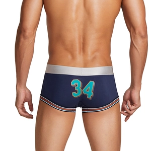 Herren Boxerbriefs in Dunkelblau mit sportlichem Nummerndruck und gestreiftem Saum