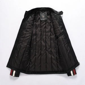 Veste de motard en simili cuir pour homme avec rayures et doublure matelassée