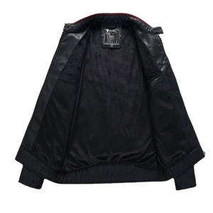 Veste en similicuir PU pour homme avec doublure polaire et col montant bordeaux