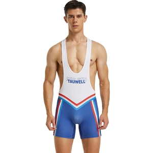 Combinaison de lutte pour homme en blanc et bleu roi en tissu extensible à séchage rapide