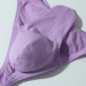 Purple breathable low-rise men's thong with U-convex pouch and vertical stripe texture