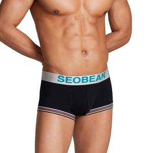 Schwarze Herren Boxershorts mit niedrigem Bund, Streifensaum und grauem elastischem Bund
